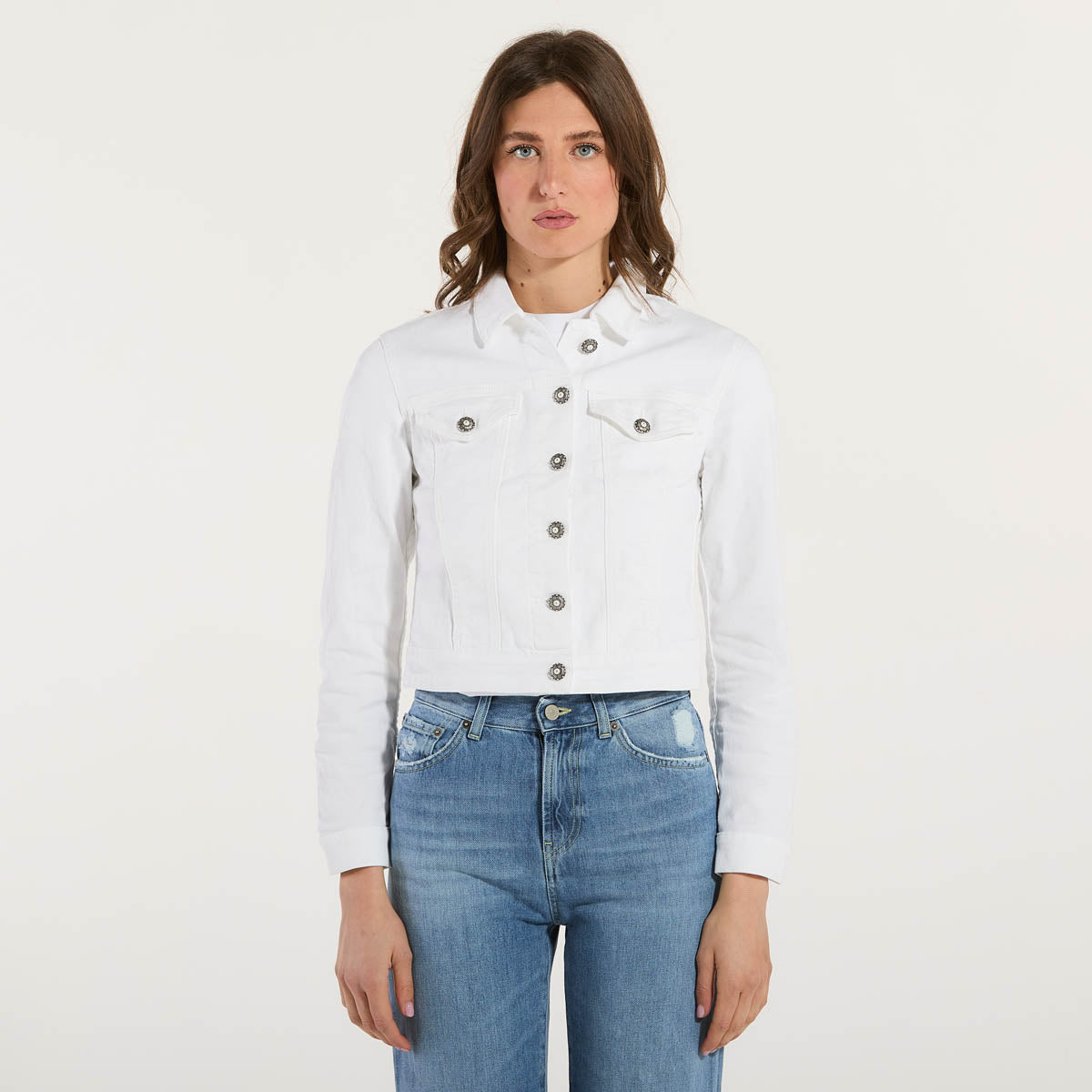 Dondup giubbino in cotone denim bianco.