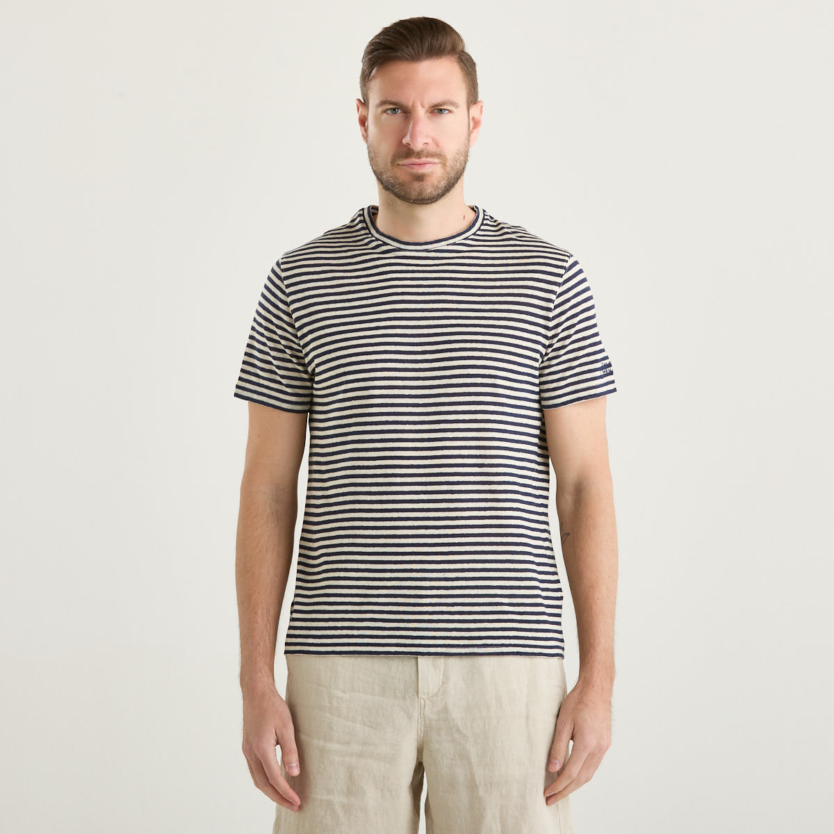 Mc2 Saint Barth t-shirt a righe blu in misto lino