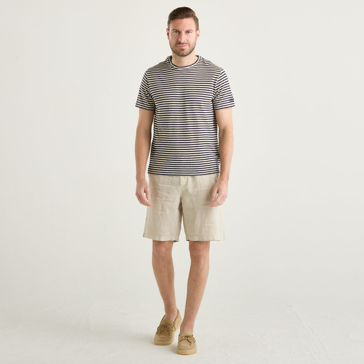 Mc2 Saint Barth t-shirt a righe blu in misto lino