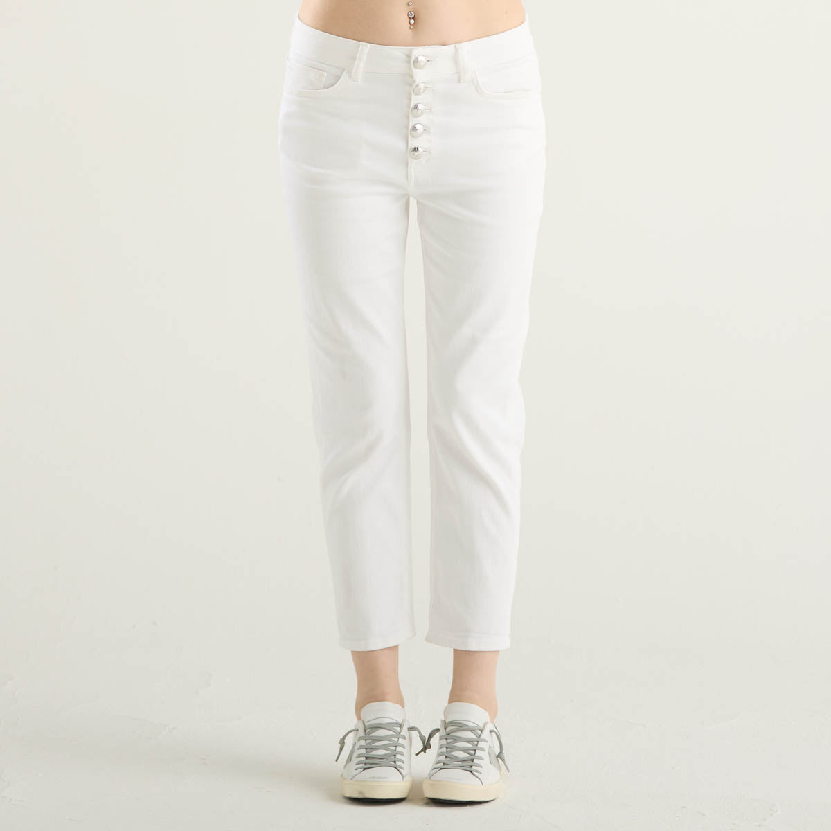 Dondup jeans Koons abbottonatura gioiello bianco