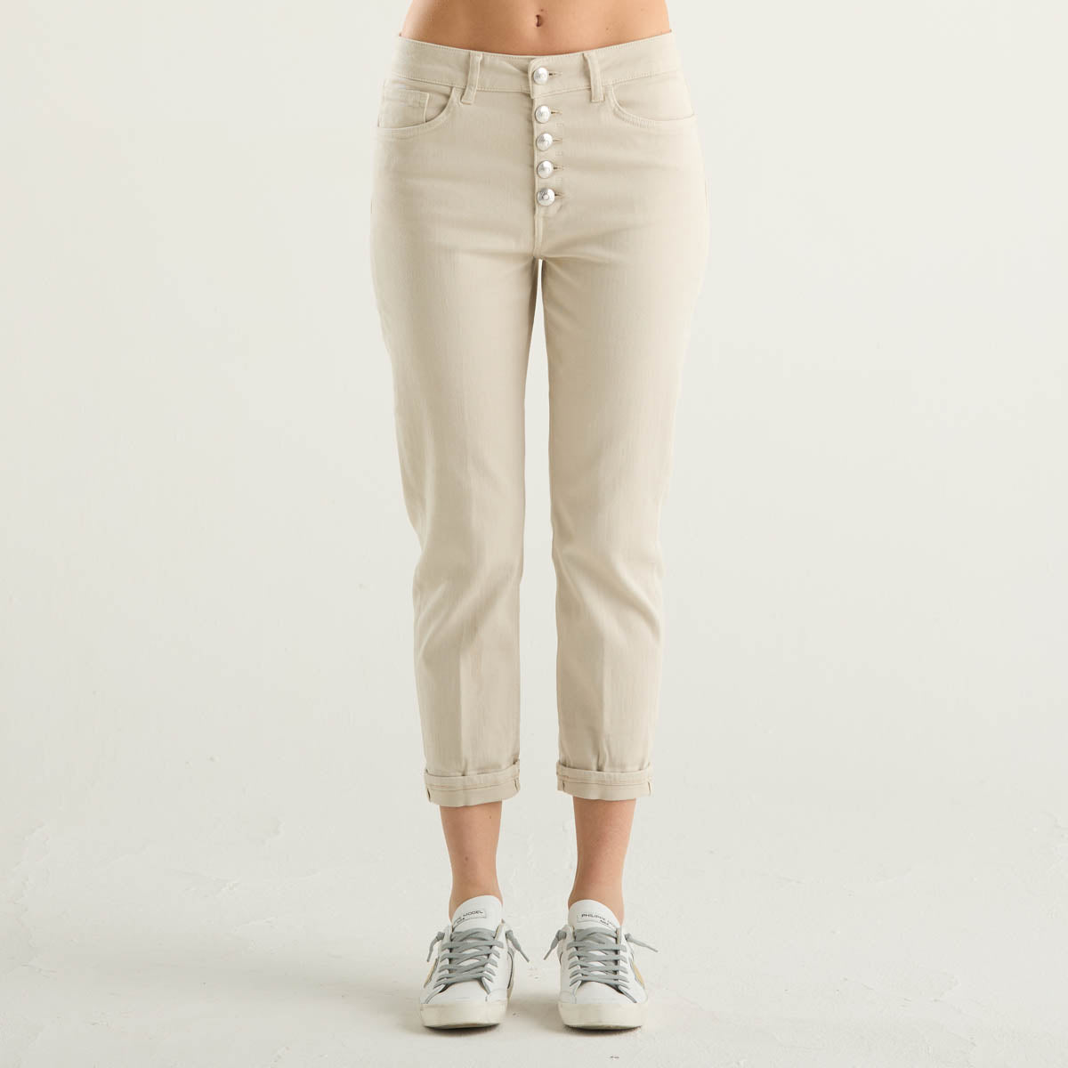 Dondup jeans Koons abbottonatura gioiello beige