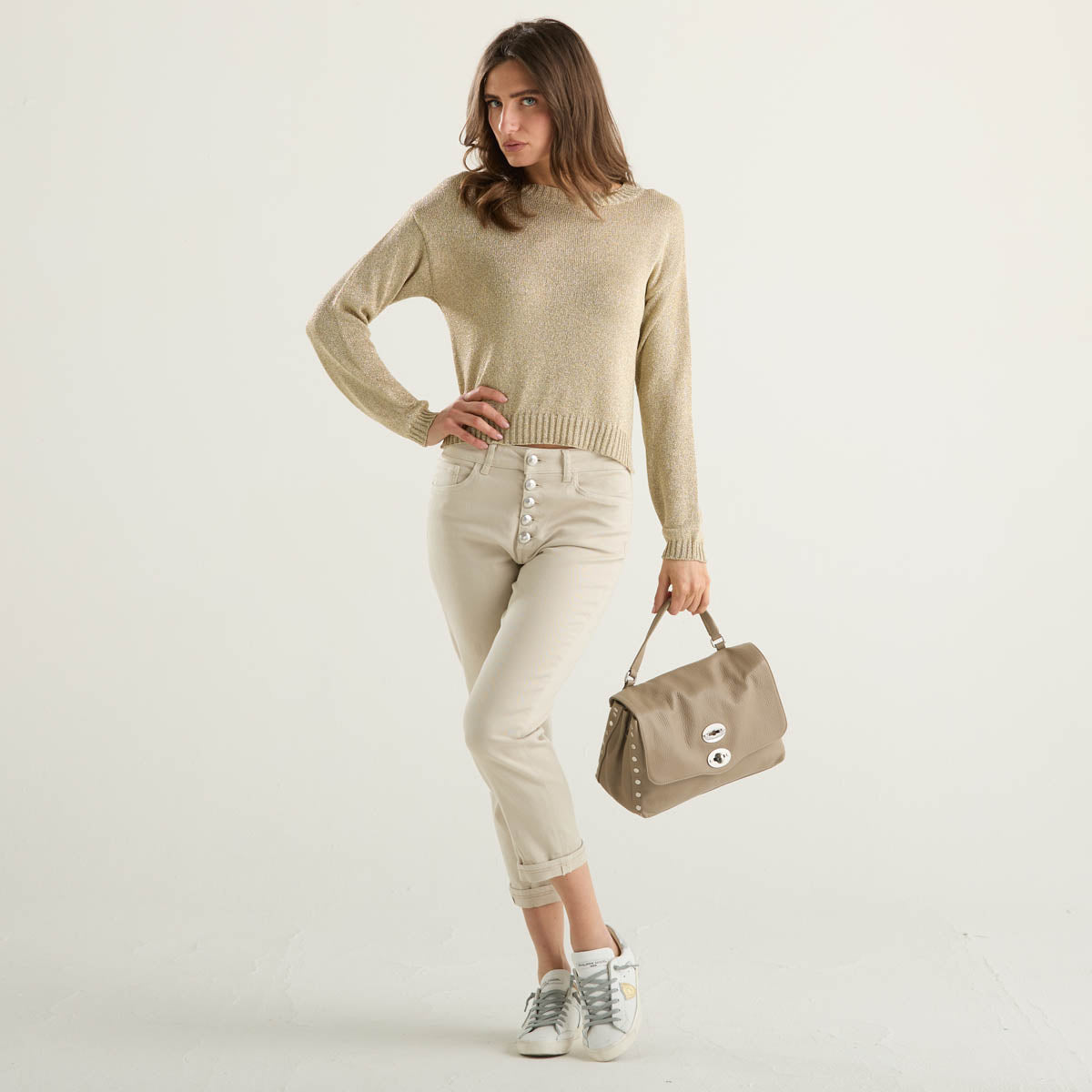 Dondup jeans Koons abbottonatura gioiello beige