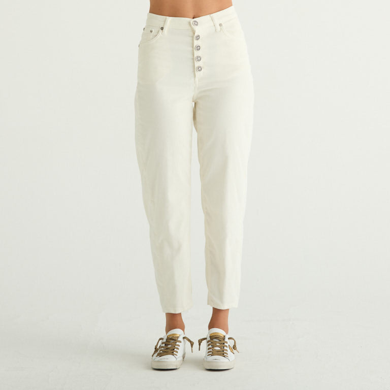 Dondup pantalone bessie in velluto a coste panna