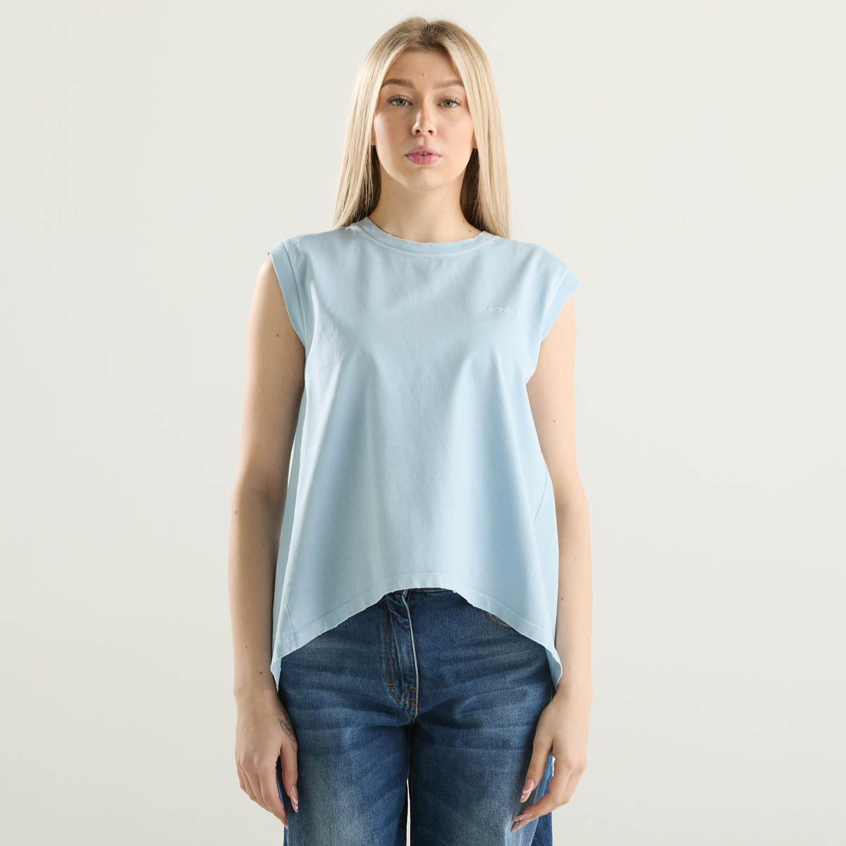 Dondup t-shirt girocollo azzurra in tessuto