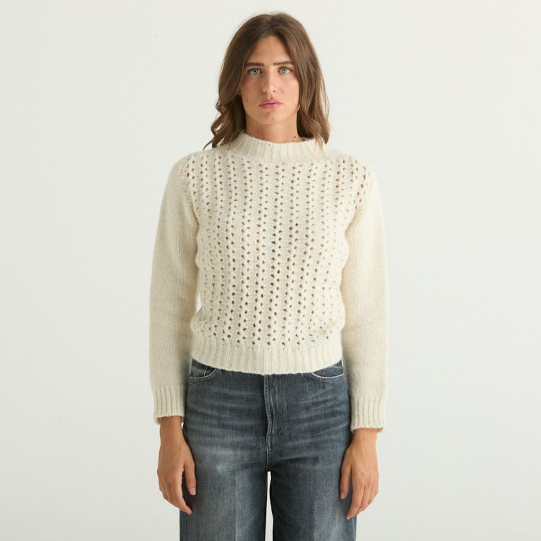 Dondup maglione traforato in lana panna