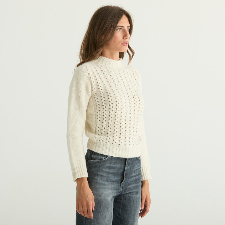 Dondup maglione traforato in lana panna