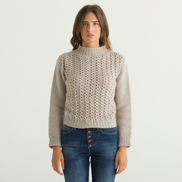 Dondup maglione traforato in lana tortora