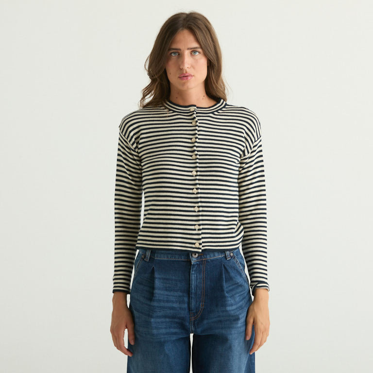 Maxmara cardigan in maglia riga media blu