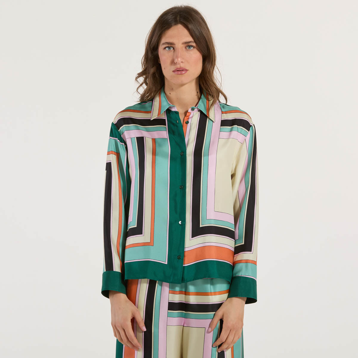 Maxmara camicia in twill di pura seta multicolor