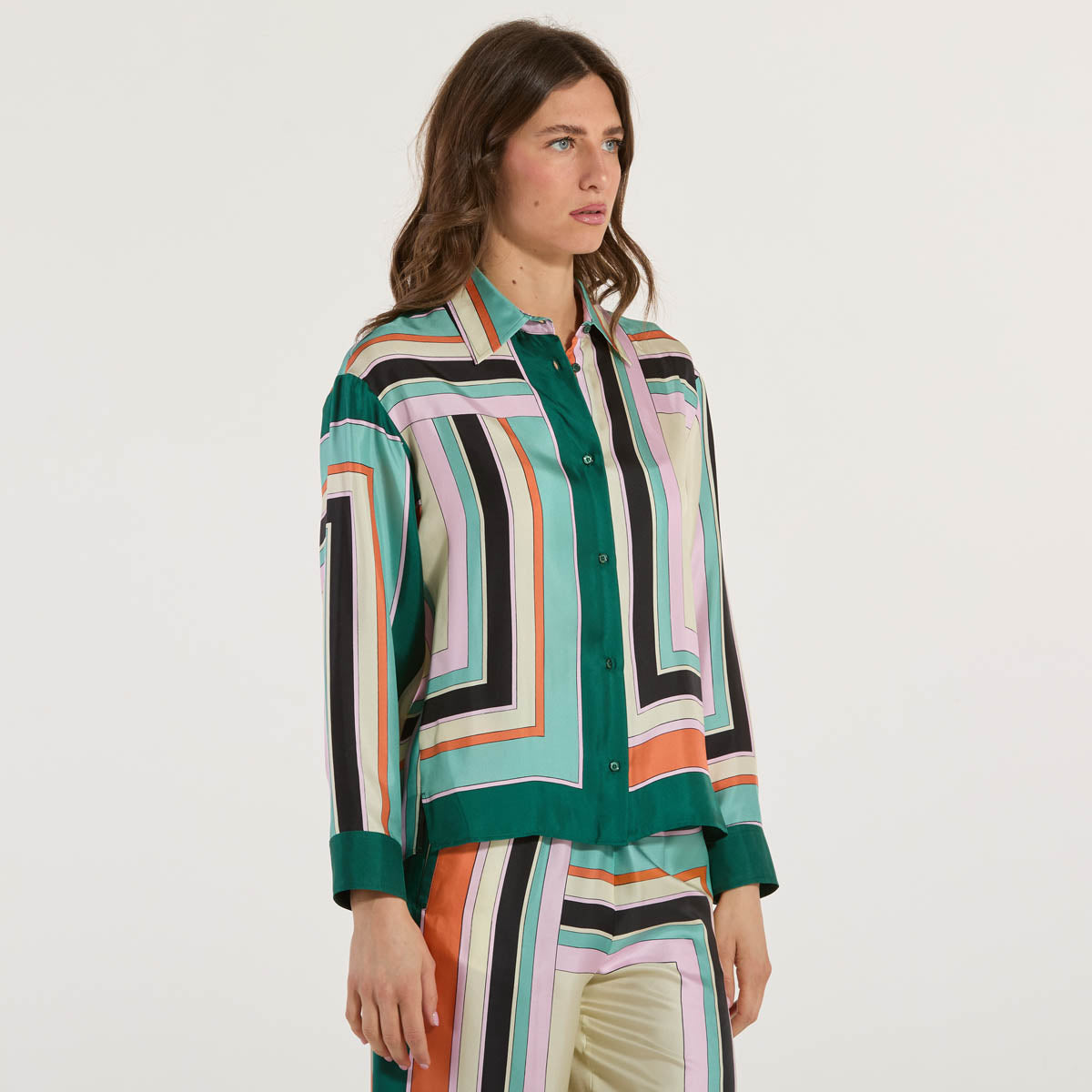 Maxmara camicia in twill di pura seta multicolor