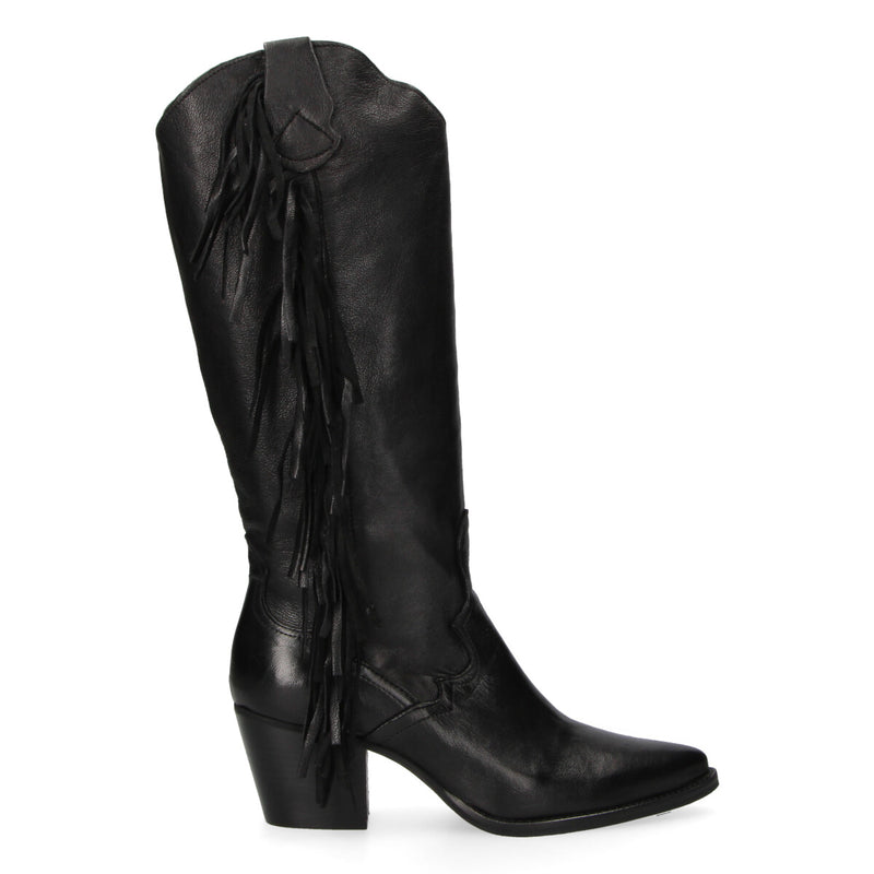 Mohai stivale texano Gaia con frange pelle nera
