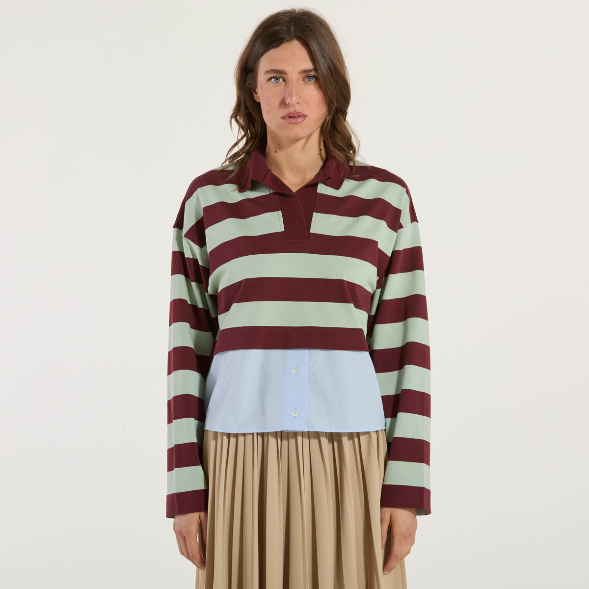 Maxmara polo in jersey di cotone menta bordeaux