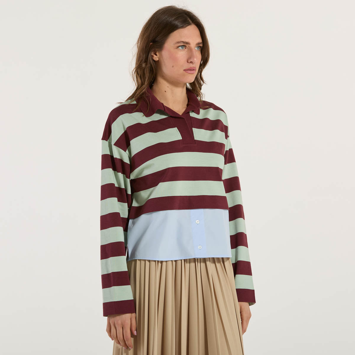 Maxmara polo in jersey di cotone menta bordeaux