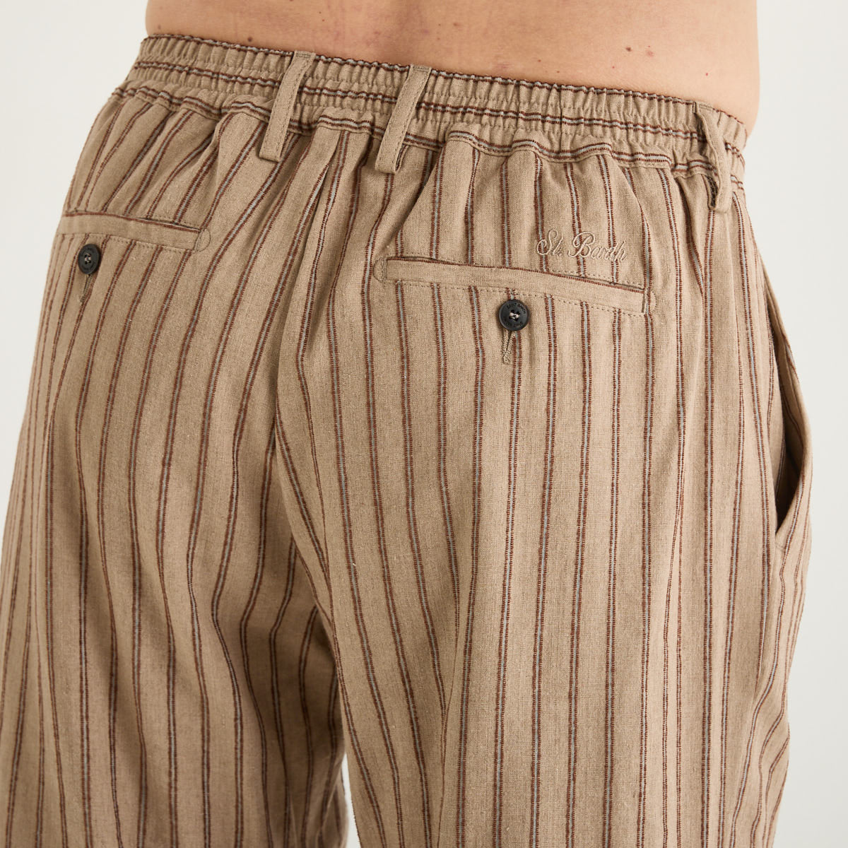 Mc2 Saint Barth pantalone in lino a righe beige