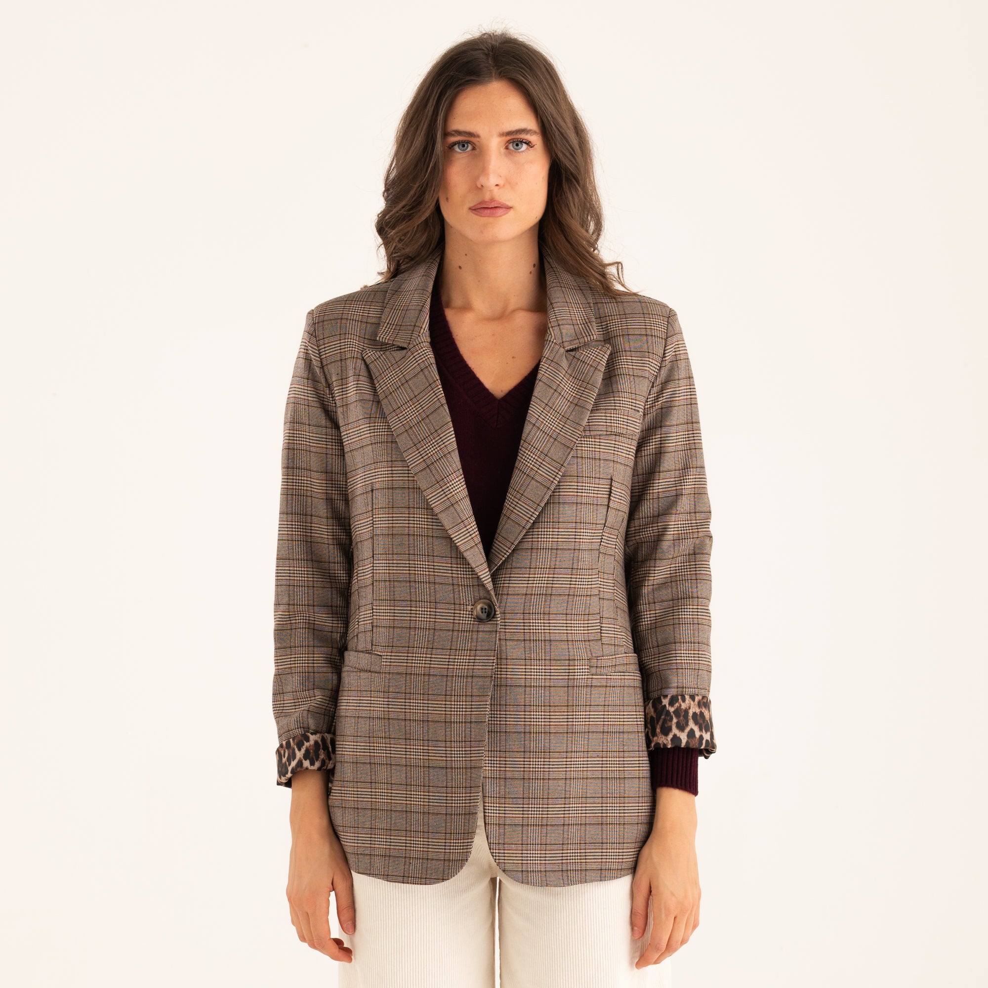 Haveone giacca in principe di galles beige