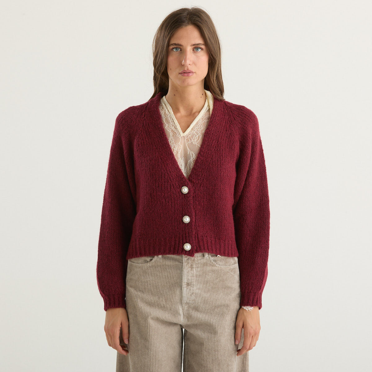 Haveone cardigan in tessuto bordeaux
