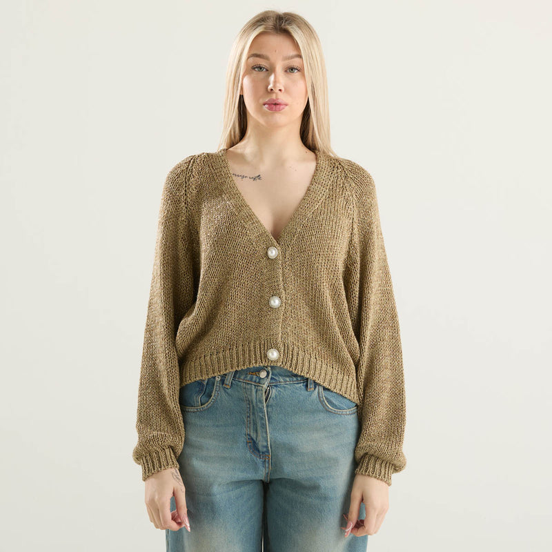 Haveone cardigan bottone gioiello verde militare