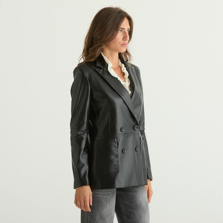 Haveone giacca monopetto in pelle nera