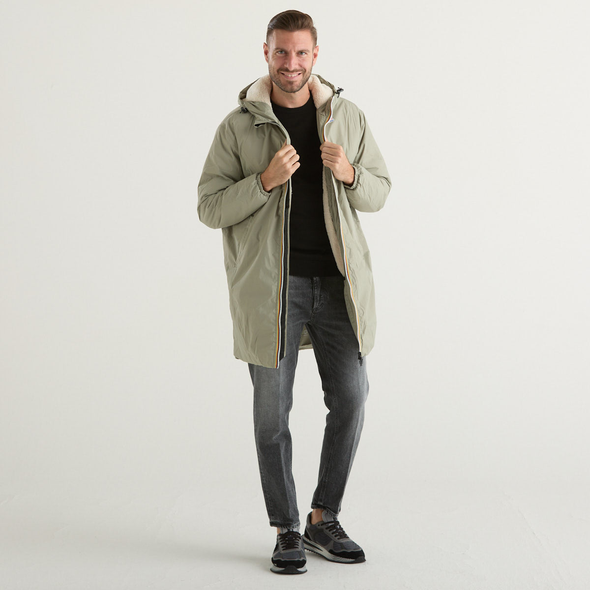 K-way giubbotto lungo con cappuccio verde chiaro