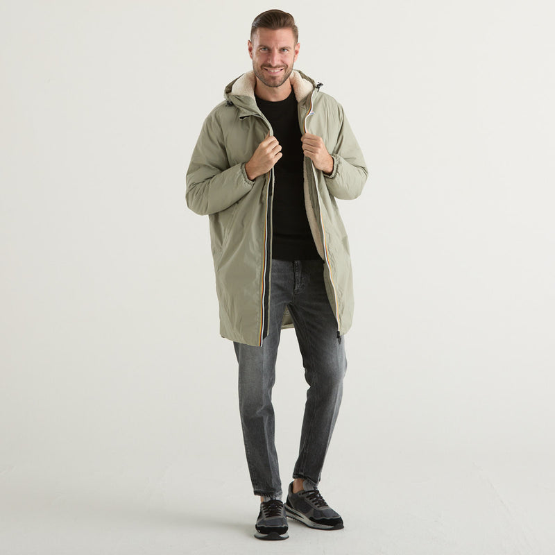 K-way giubbotto lungo con cappuccio verde chiaro