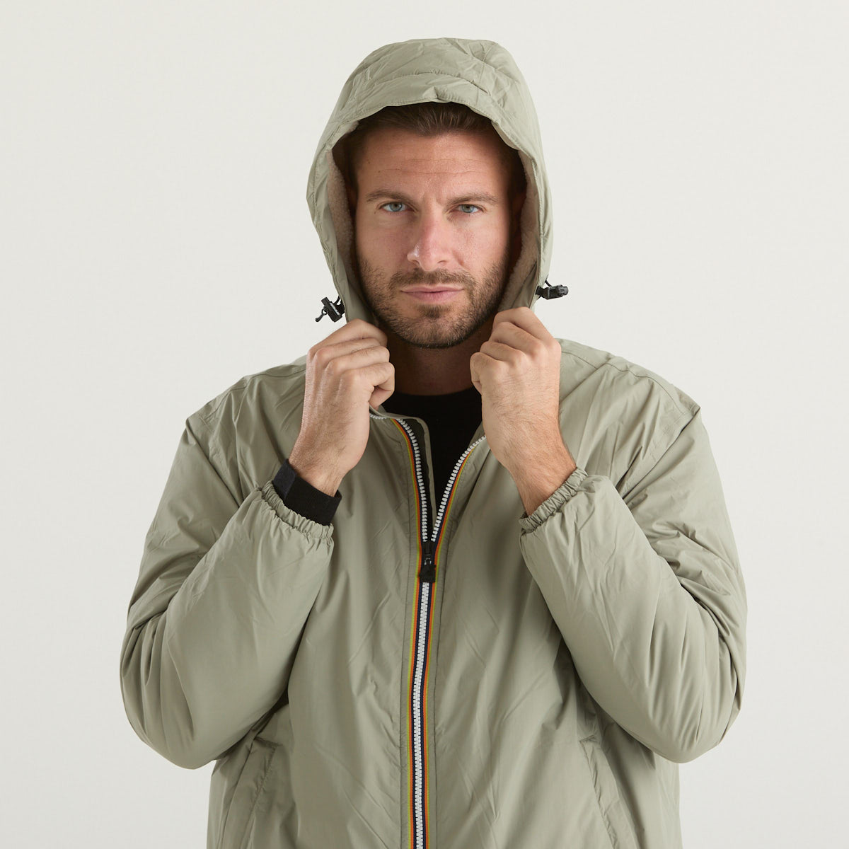 K-way giubbotto lungo con cappuccio verde chiaro