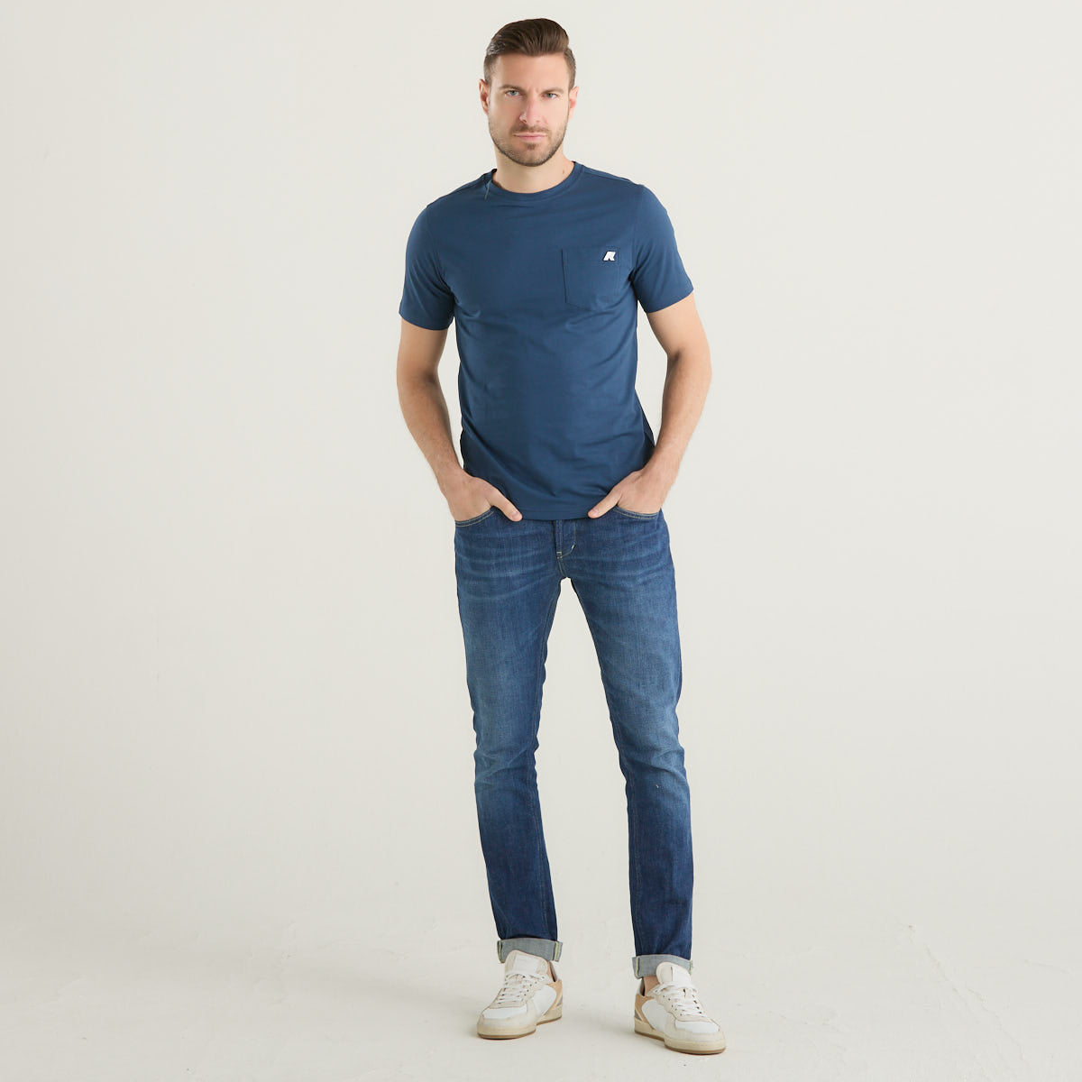 K-Way t-shirt girocollo in tessuto blu