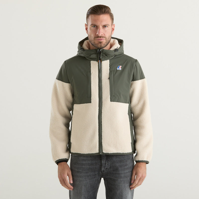 K-way giubbotto in sherpa con cappuccio verde