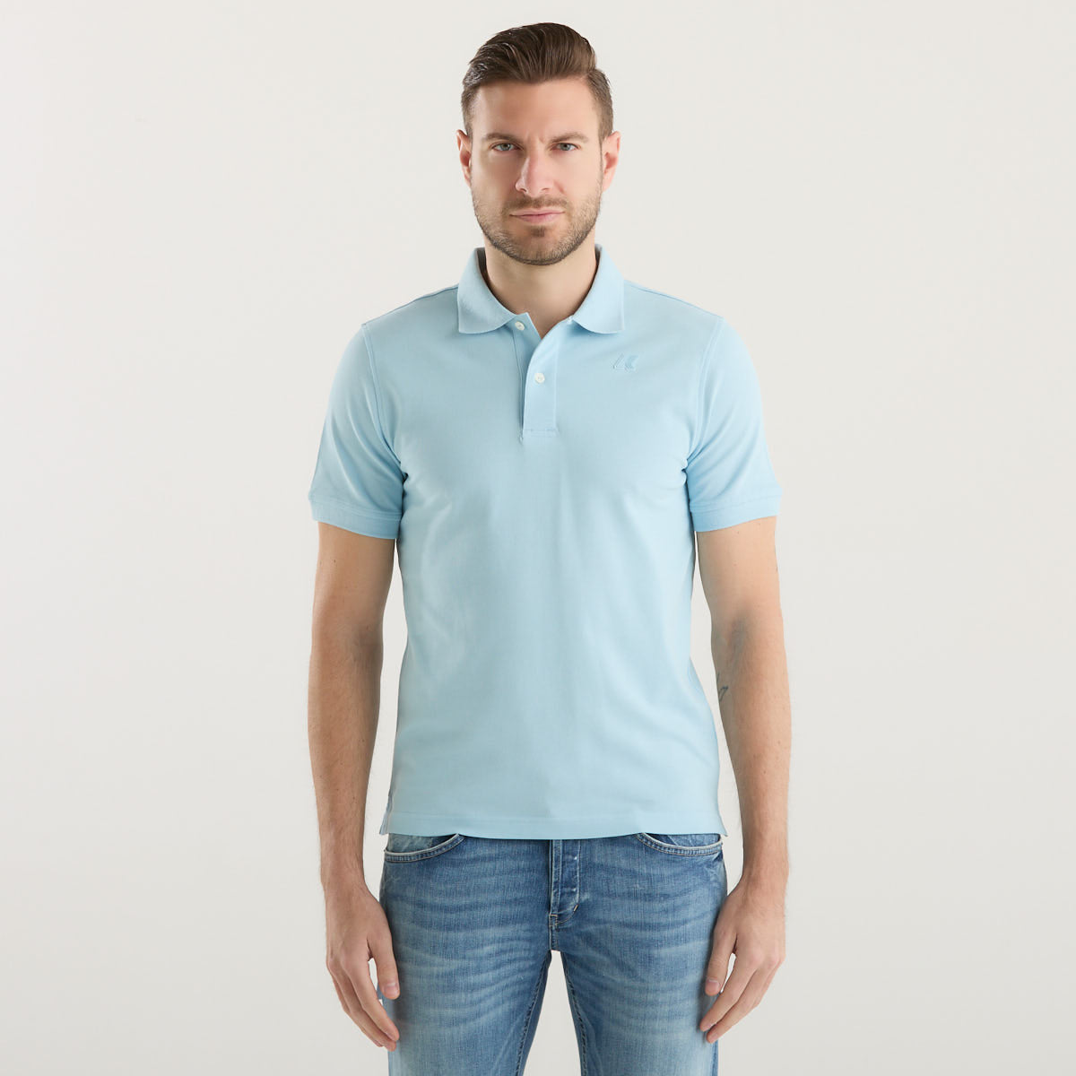 K-way polo manica corta in tessuto azzurro