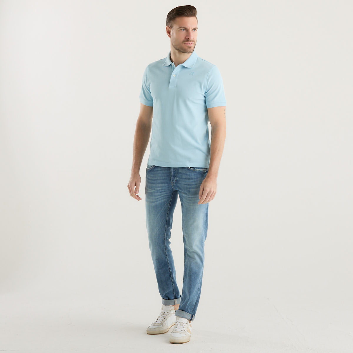 K-way polo manica corta in tessuto azzurro