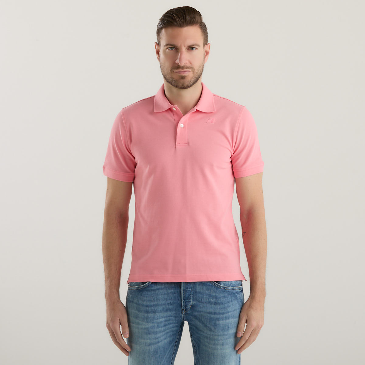 K-way polo manica corta in tessuto rosa