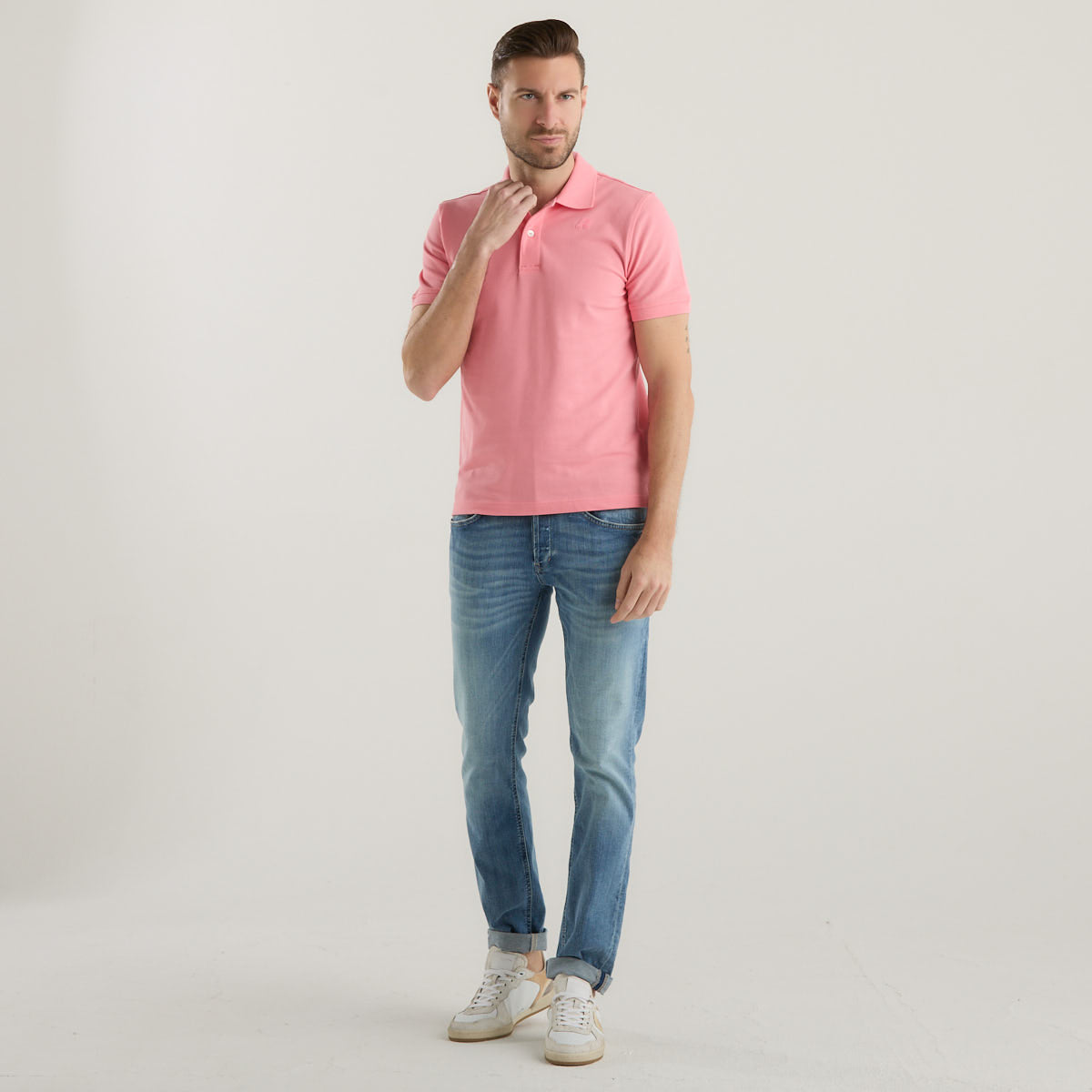 K-way polo manica corta in tessuto rosa