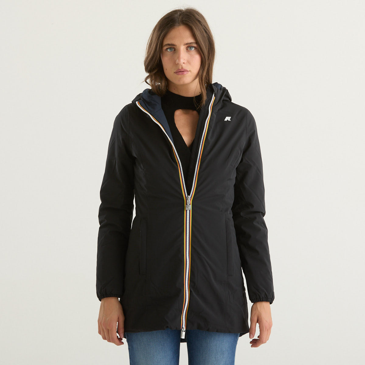 K-way giubbino lungo sfiancato reversibile nero