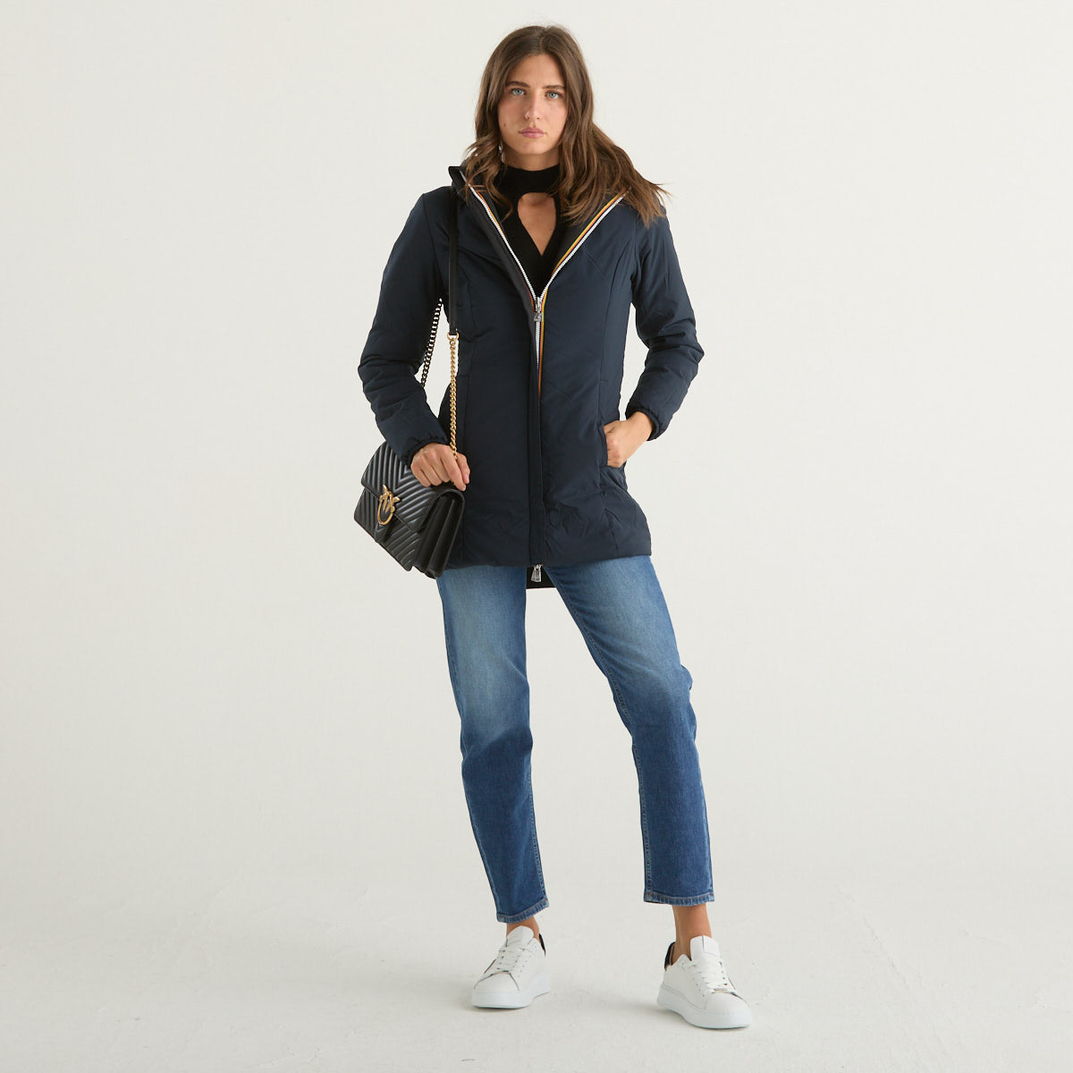 K-way giubbino lungo sfiancato reversibile nero