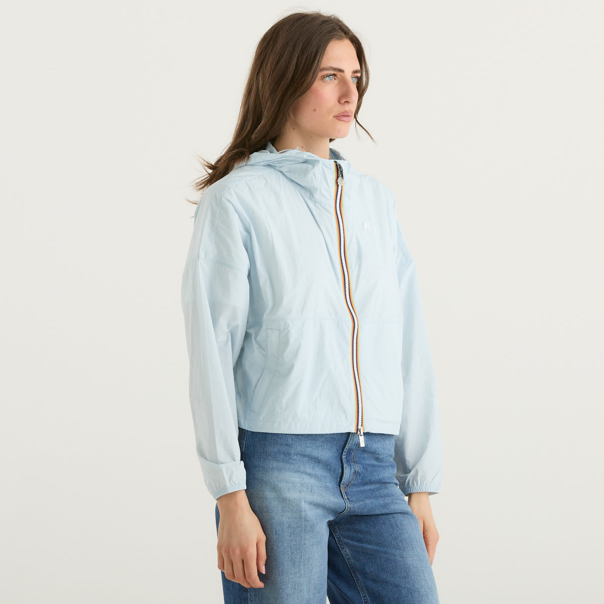 K-way antivento con cappuccio azzurro