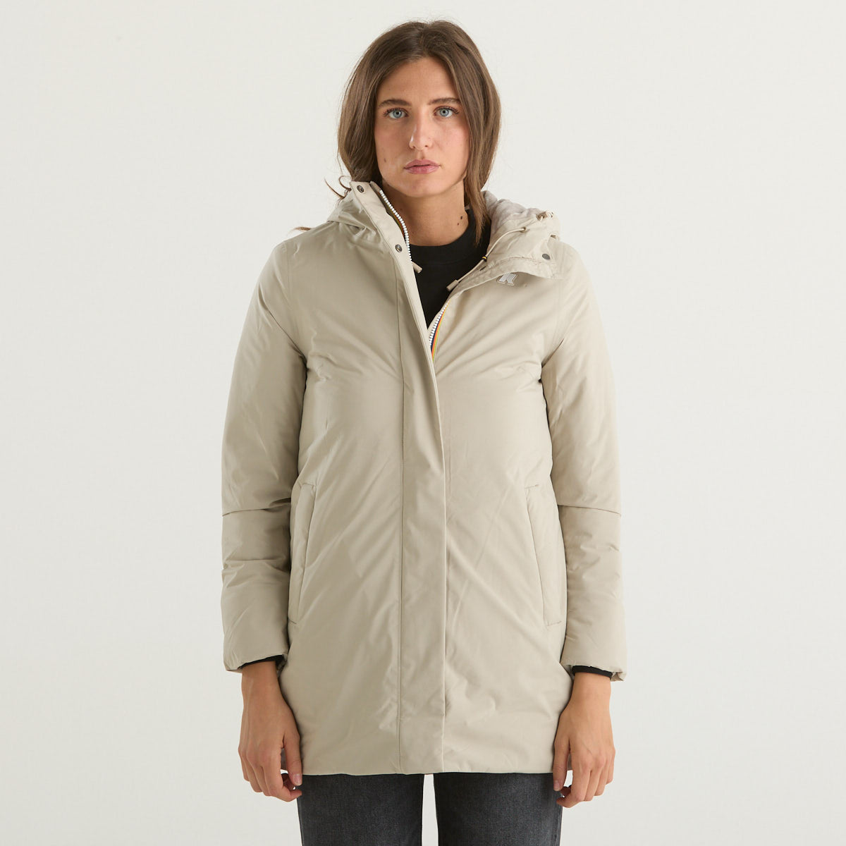 K-way giubbotto lungo con cappuccio beige