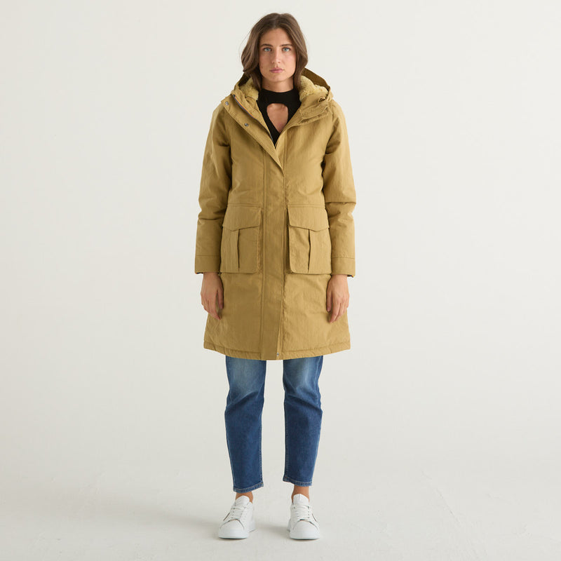 K-way parka con cappuccio in tessuto senape