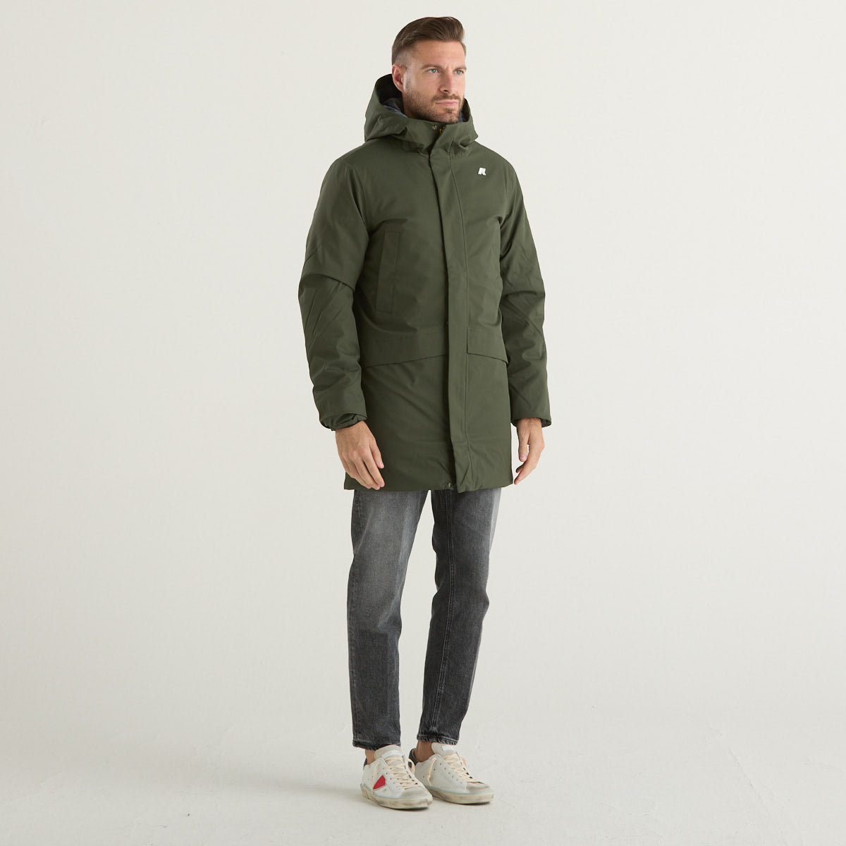 K-way parka con cappuccio in tessuto verde