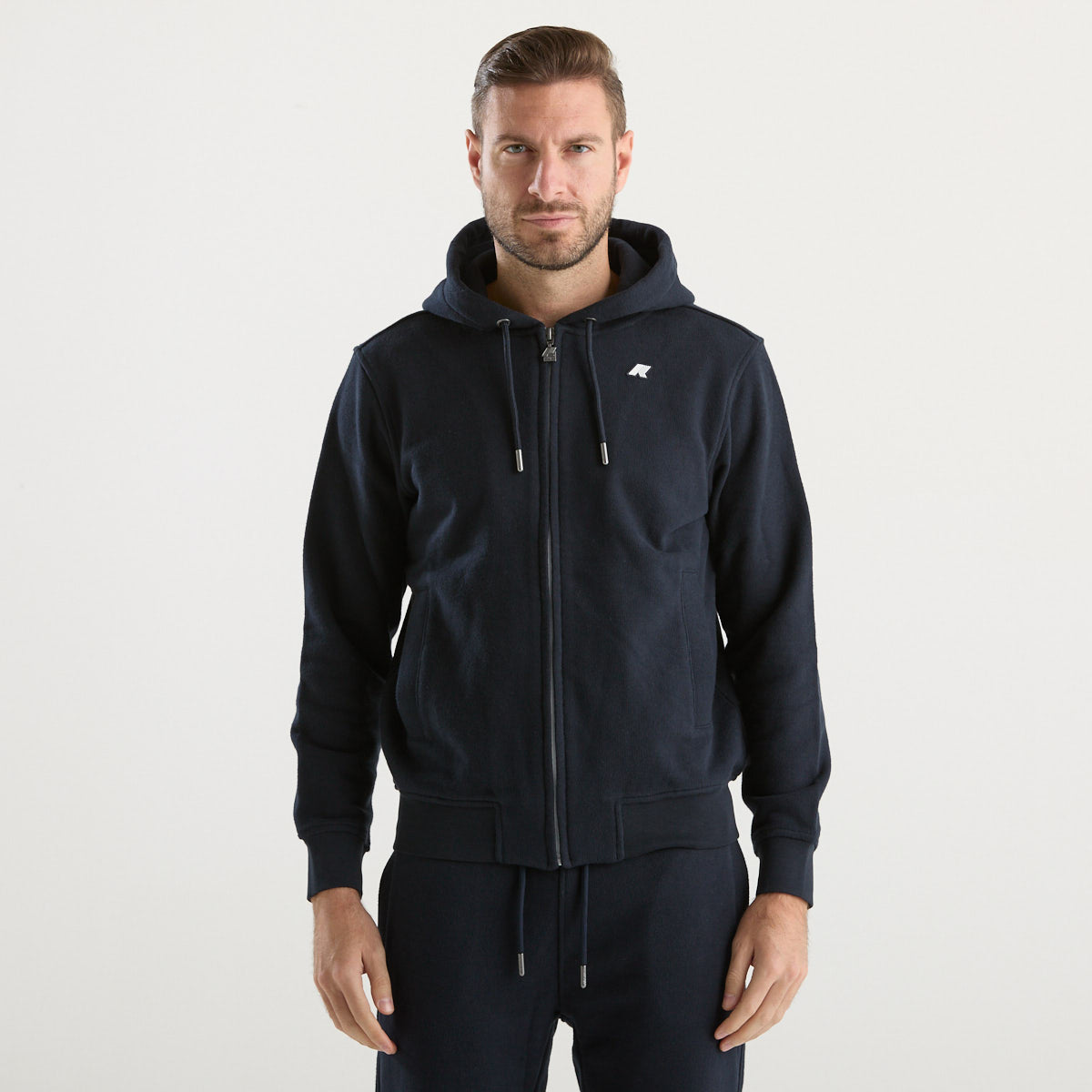 K-Way felpa con zip e cappuccio in tessuto blu