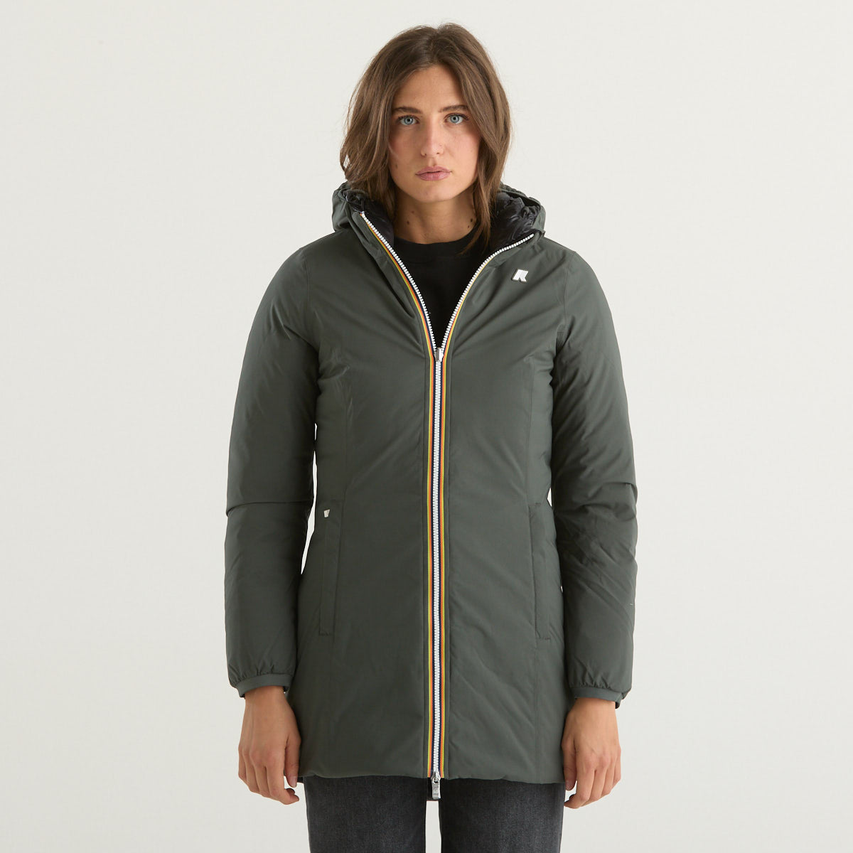 K-way giubbino lungo reversivbile in tessuto verde