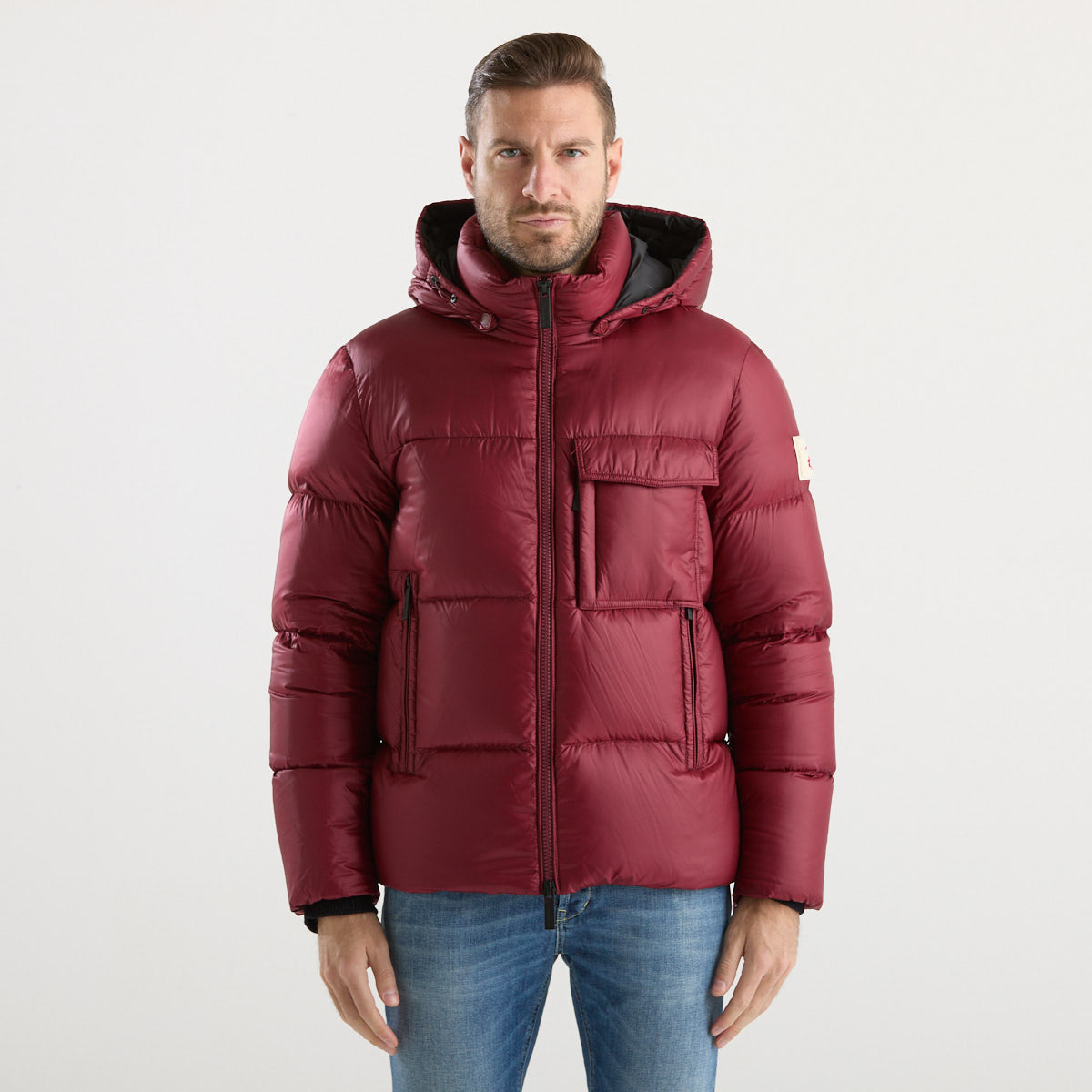 After Label piumino corto con cappuccio bordeaux