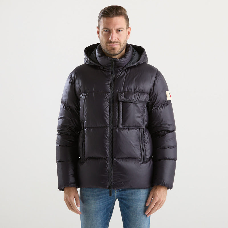 After Label piumino corto con cappuccio blu