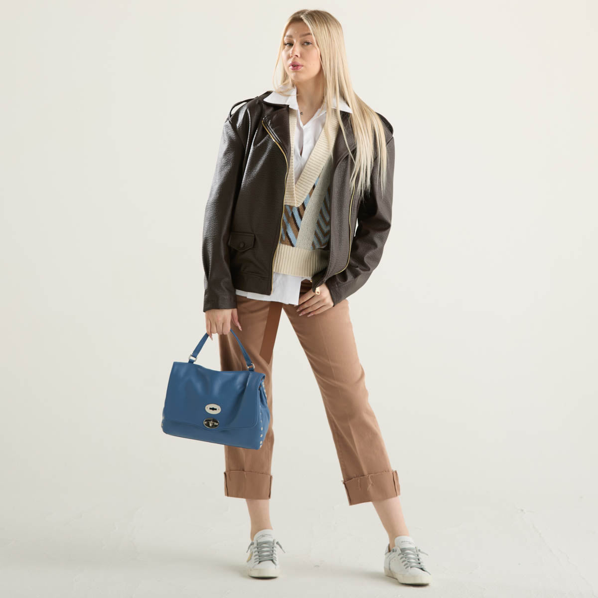 Haveone biker in ecopelle marrone over