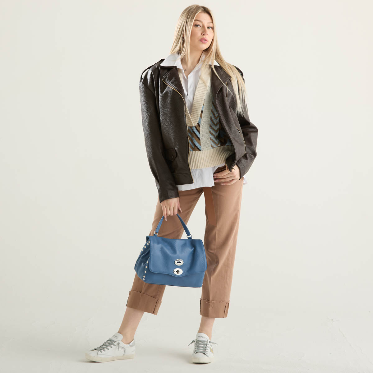 Haveone biker in ecopelle marrone over