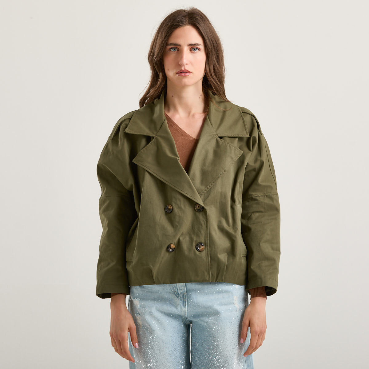 Haveone trench corto sfoderato verde