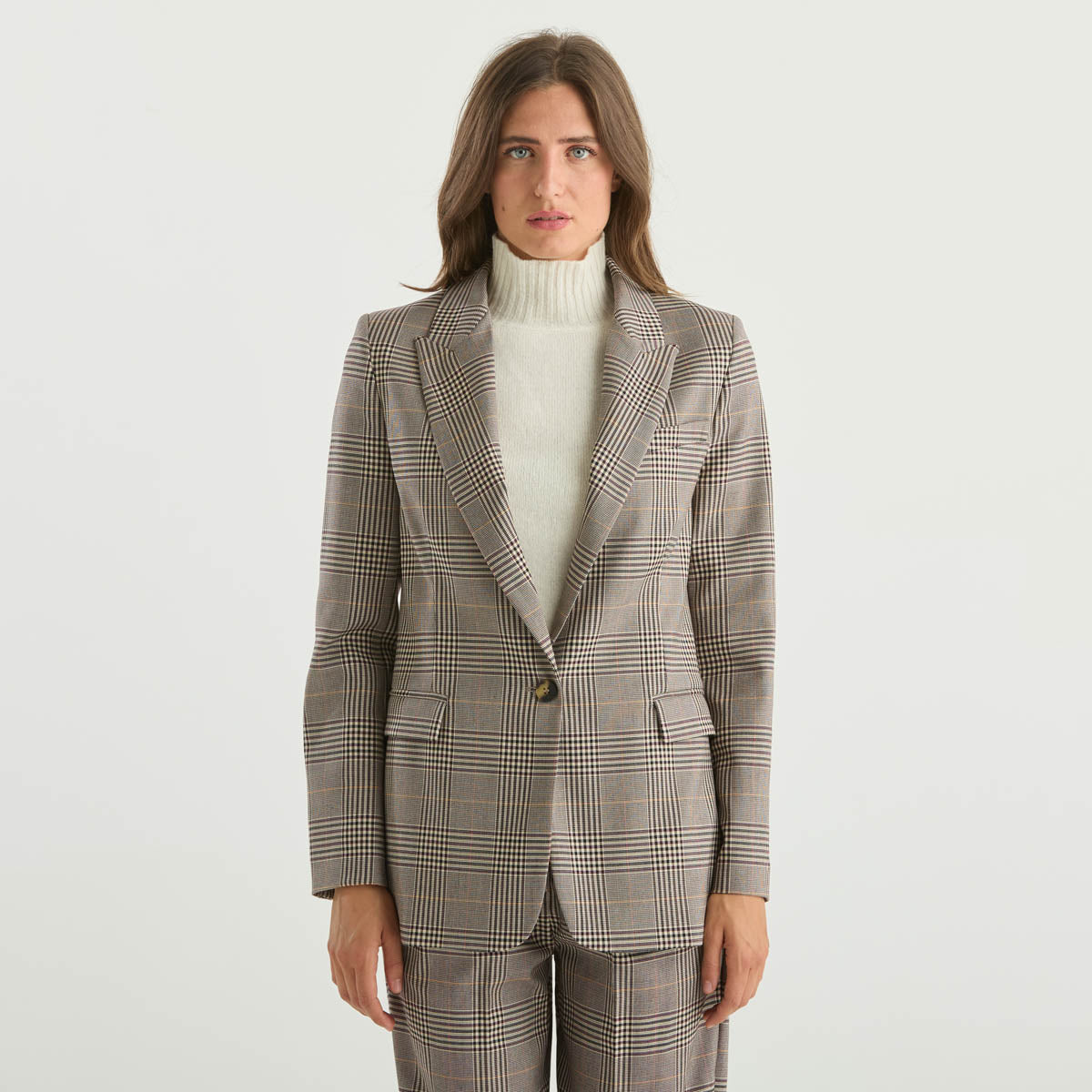 Solotre giacca in principe di galles beige