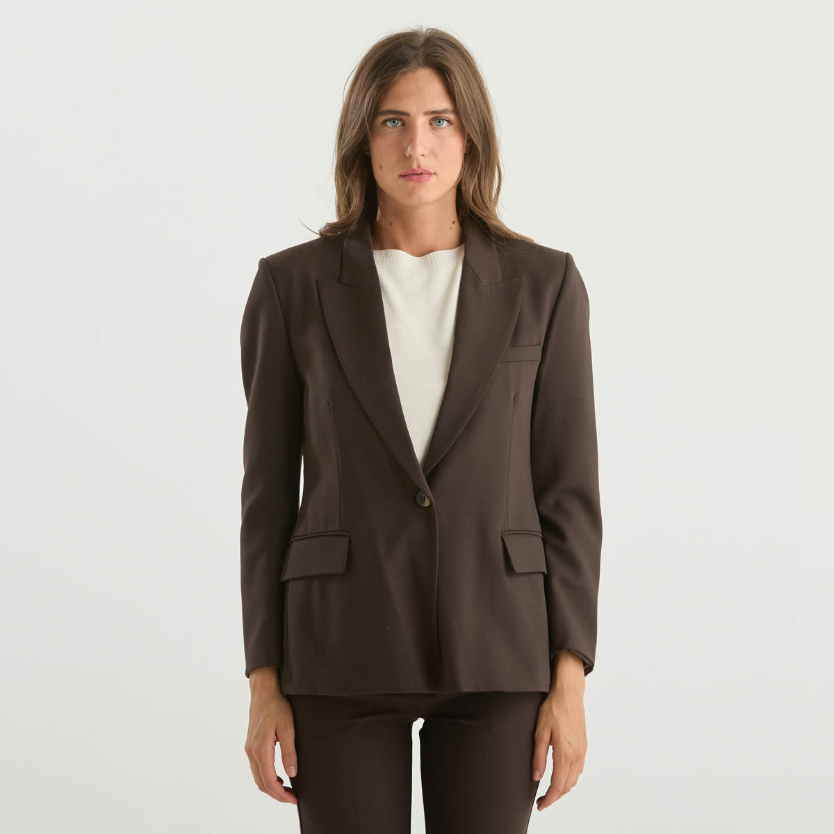 Solotre giacca monopetto in tessuto marrone