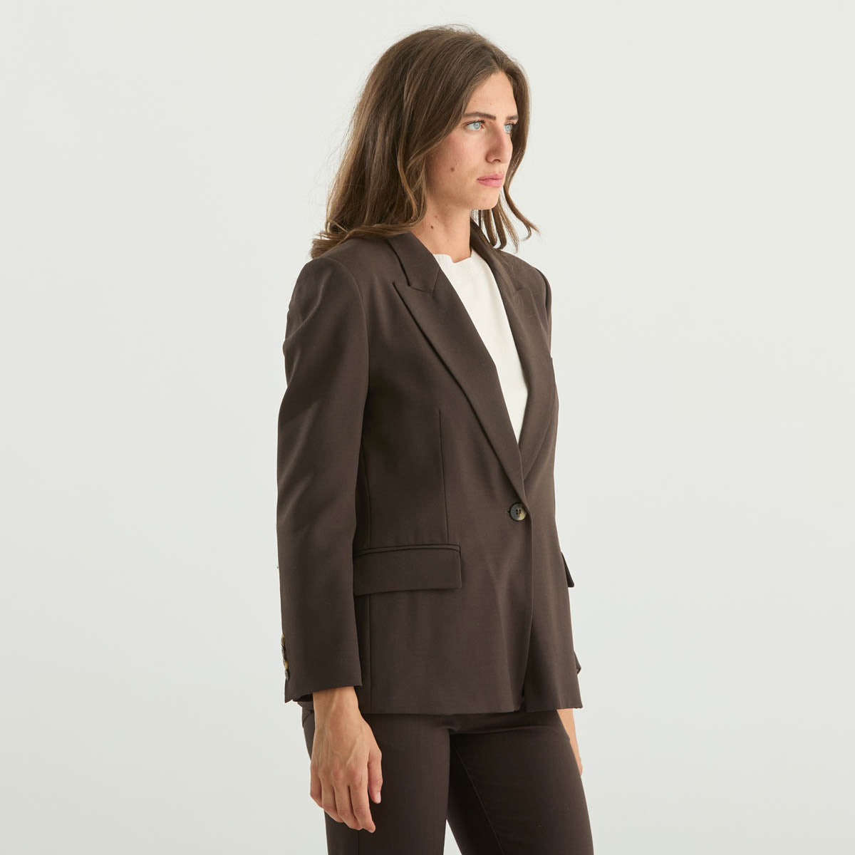 Solotre giacca monopetto in tessuto marrone