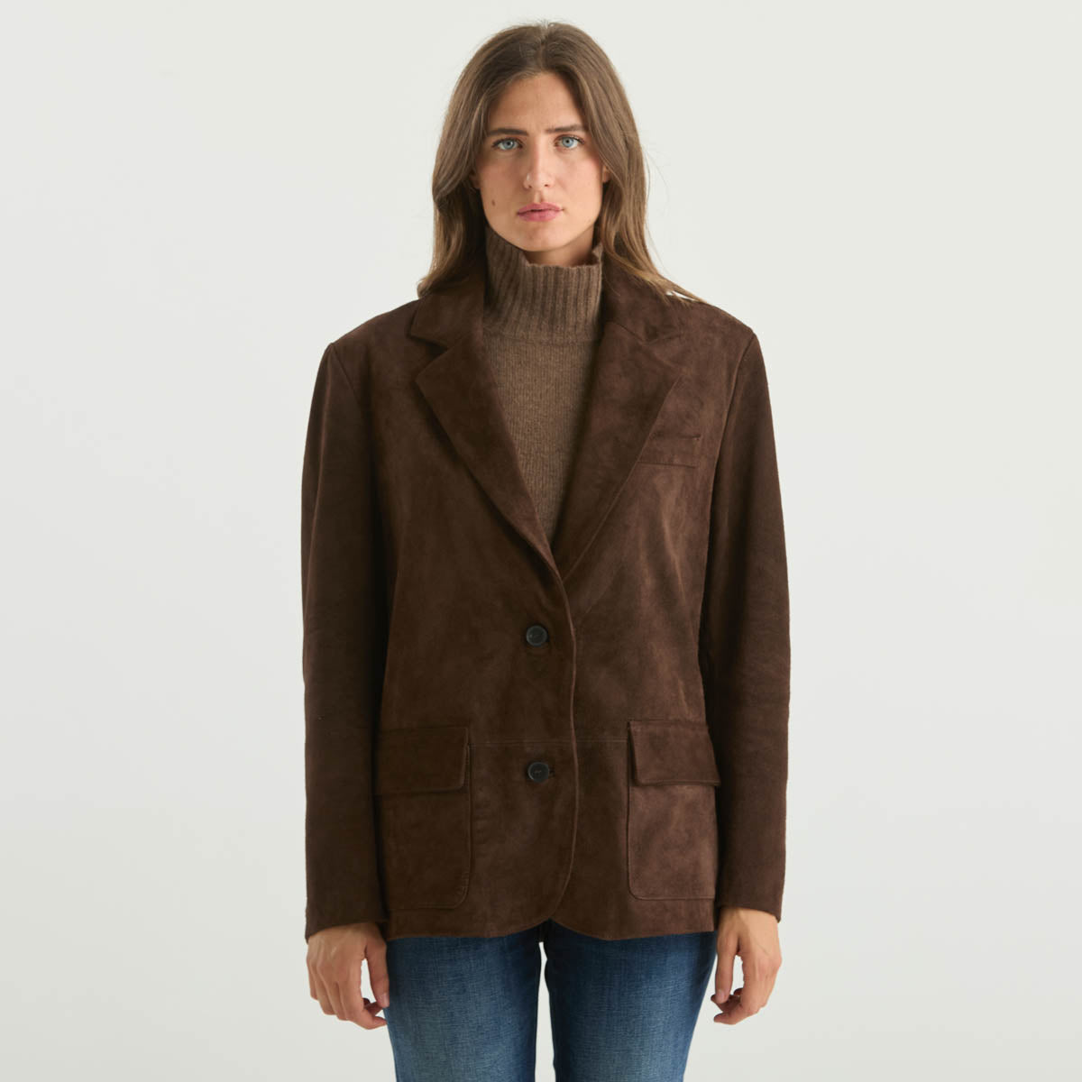 Solotre giacca monopetto in camoscio marrone