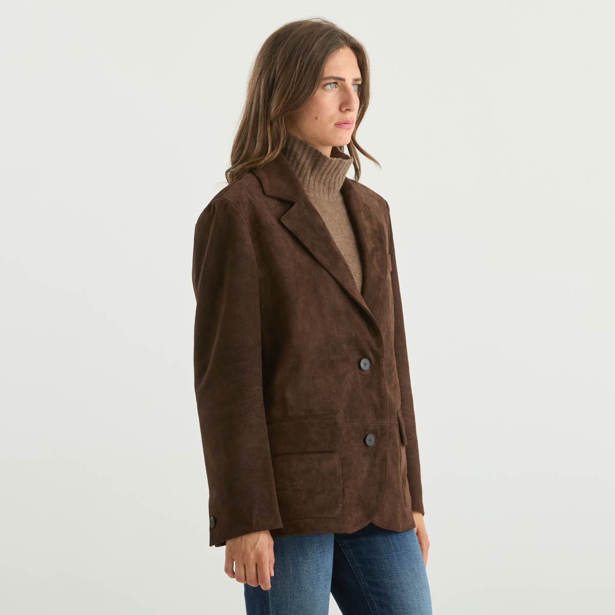 Solotre giacca monopetto in camoscio marrone