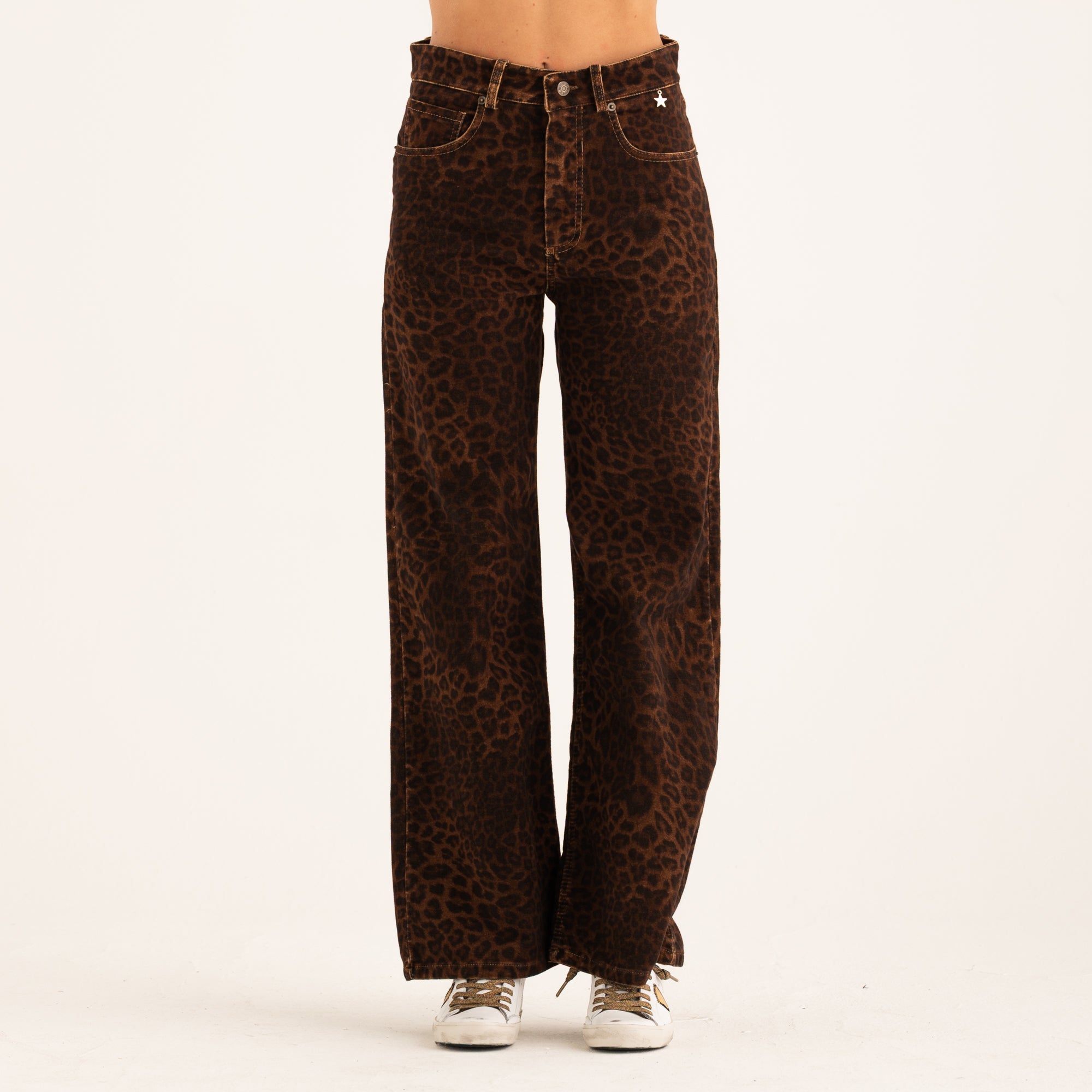 Souvenir jeans a zampa fantasia maculato